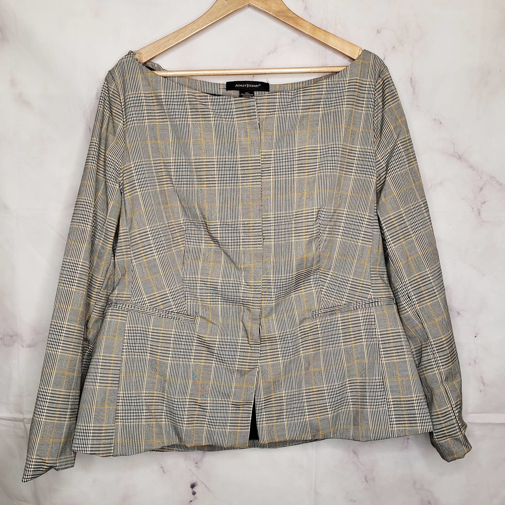 ASHLEY STEWART Checkered Button Down Long sleeve Blouse 18